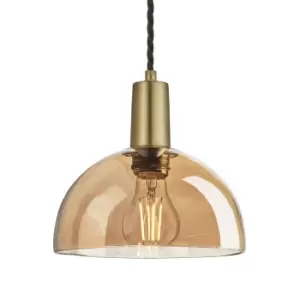 Industville Sleek Tinted Glass Dome Amber Pendant / 8" Brass Holder