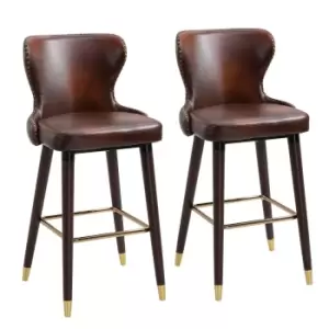 image of Homcom Set Of 2 Faux Leather Luxury Bar Chairs Brown And Gold