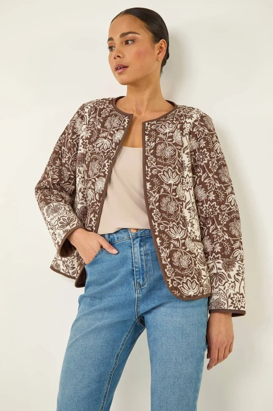 Image of Roman Womens Petite Quilted Puffer Jacket in Chocolate Size: 14 Chocolate Female 14