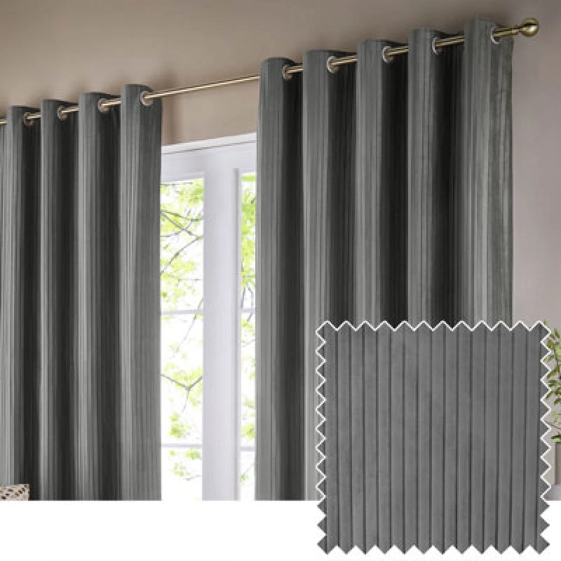 Image of Paoletti Paoletti Corinthian Velvet Room Darkening Eyelet Curtains in Grey Size: 229cm width x 229cm drop Grey 229cm width x 229cm drop Unisex 50255