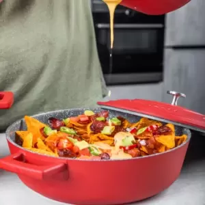 Image of MasterClass Cast Aluminium 28cm Shallow Casserole Dish, 4L Red