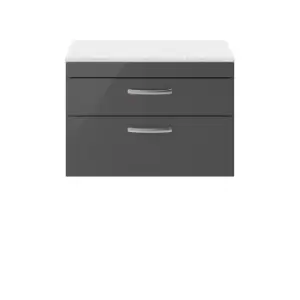 image of Nuie Athena 800 Wall Hung 2-drawer Vanity & Sparkling White Worktop - Gloss Grey