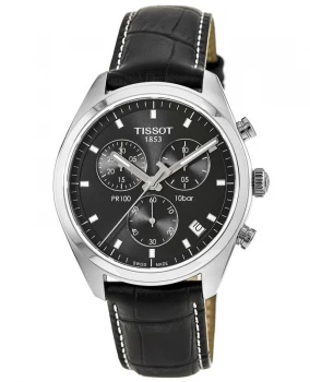 image of Tissot PR 100 Black Chronograph Dial Leather Strap Mens Watch T101.417.16.051.00 T101.417.16.051.00