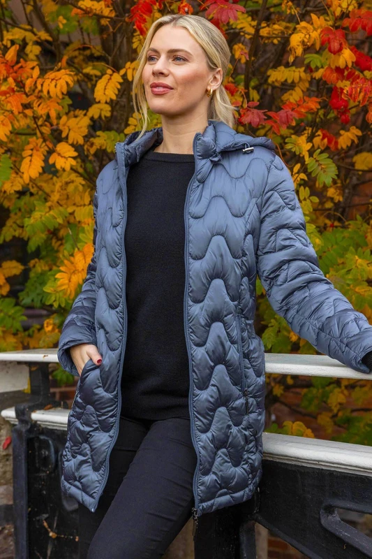 Image of Roman Womens Hooded Quilted Puffer Coat in Pale Blue Size: 10 Pale Blue Female 10
