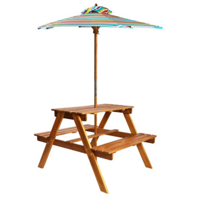 Image of vidaXL Solid Acacia Wood Kids Picnic Table with Parasol Garden Bench Playset