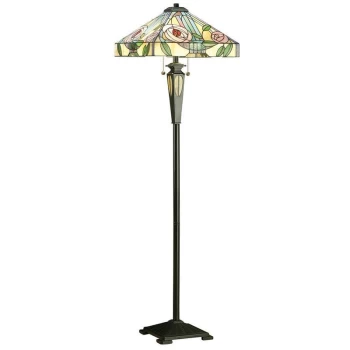 image of Interiors Willow - 2 Light Floor Lamp Dark Bronze, Tiffany Style Glass, E27