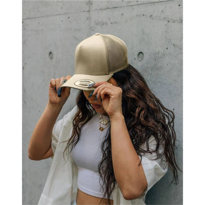 Image of Flexfit Mens Retro 5 Panel Trucker Cap in Khaki Khaki Male One Size