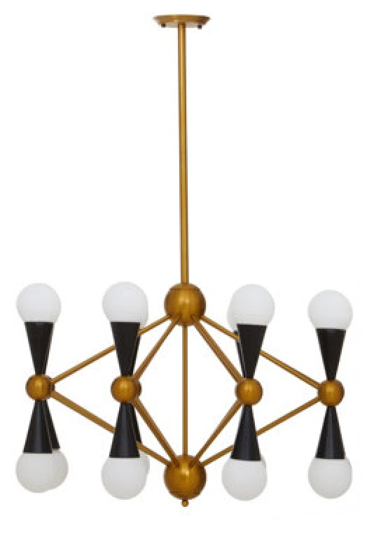 Image of Orsina Brass And Black Metal Pendant Light, Contemporary 16 Bulb Ceiling Light With White Glass Shades