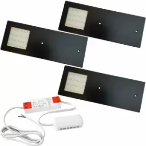 Image of 3x matt Black Ultra-Slim Rectangle Under Cabinet Kitchen Light & Driver Kit - Natural White led