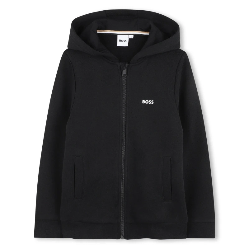 Image of Boss Kids Logo Zip Hoodie Black male 10Y