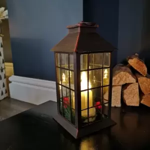 Image of 32cm Battery Operated LED Bronze Christmas Lantern with 3 Candles Indoor Decoration