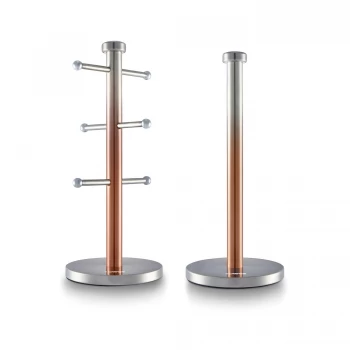 Image of Tower Ombre 6 cup Mug Tree And Kitchen Towel Pole Set - Grey