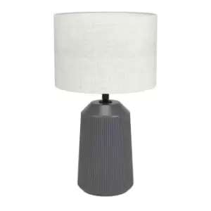 image of EGLO Capalbio Grey Ceramic/White Fabric Ribbed Table Lamp