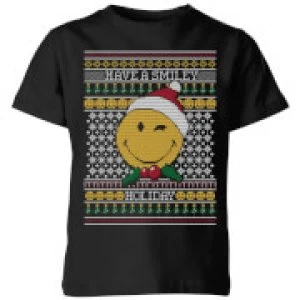 Image of Smiley World Have A Smiley Holiday Kids Christmas T-Shirt - Black - 11-12 Years