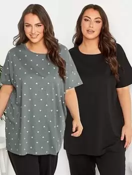 Image of Yours 2 Pack Sleeptee Top Black & Mid Grey Mini Heart, Black, Size 18-20, Women