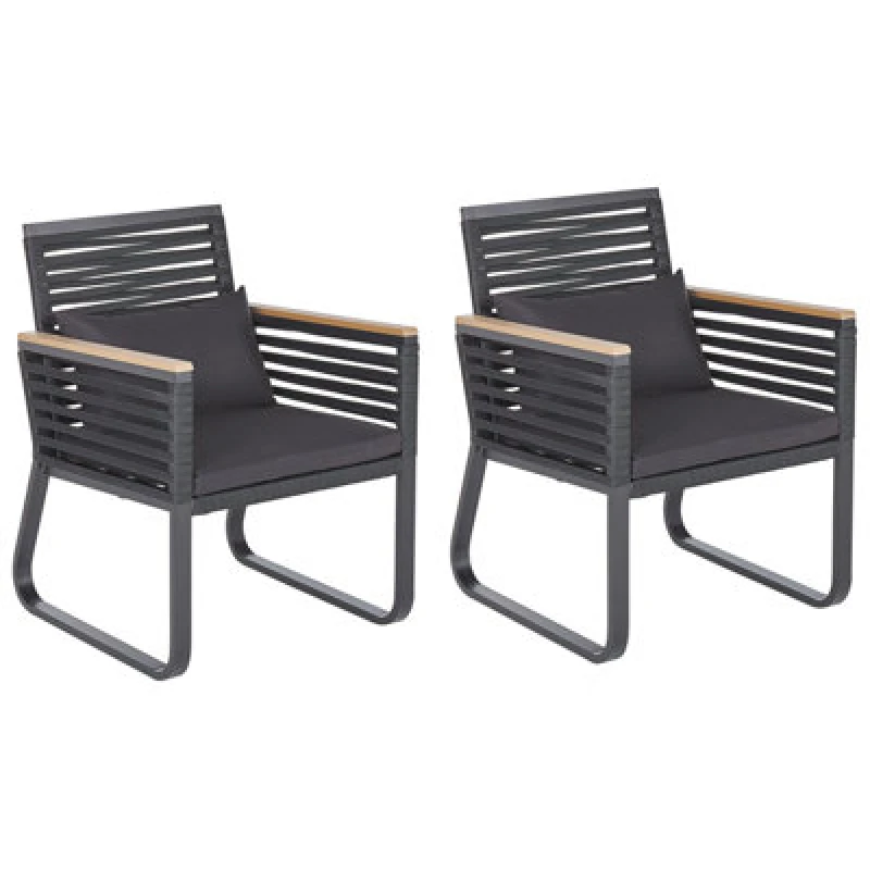 Image of Beliani Set Of 2 Garden Chairs With Cushions Canetto Metal Black