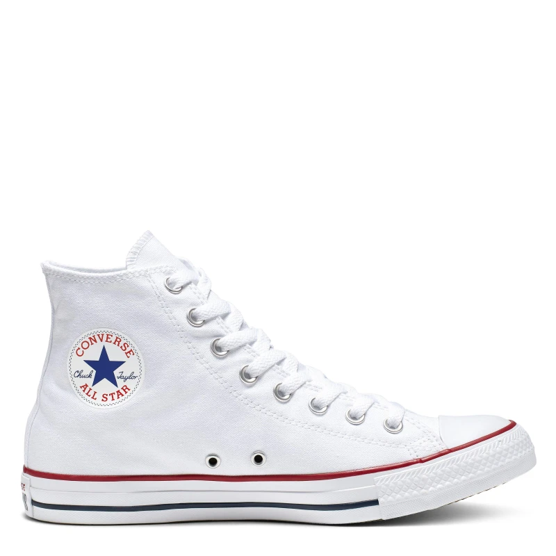Image of Converse Kids All Star High Top White, Red And Blue Canvas Printed Trainers, 4.5