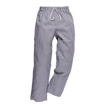 Image of Portwest C079 Bromley Chef Trousers Blue / White Extra Large 31"