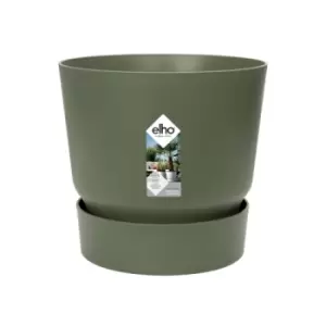 image of Elho Greenville 40cm Round Plastic Ourdoor Plant Pot - Leaf Green