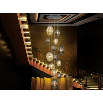 image of Schuller Lighting - Schuller Ovila Modern Cluster Drop 13 Light LED Pendant Light, Oval Smoke & Cognac Shades