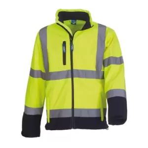 Image of Yoko Mens Hi-Vis Sofshell Jacket (2XL) (Hi-Vis Yellow/Navy)