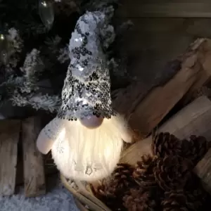 Image of 27cm Tall Light Up Christmas Gnome Gonk Decoration Silver Sequins and Snowflakes