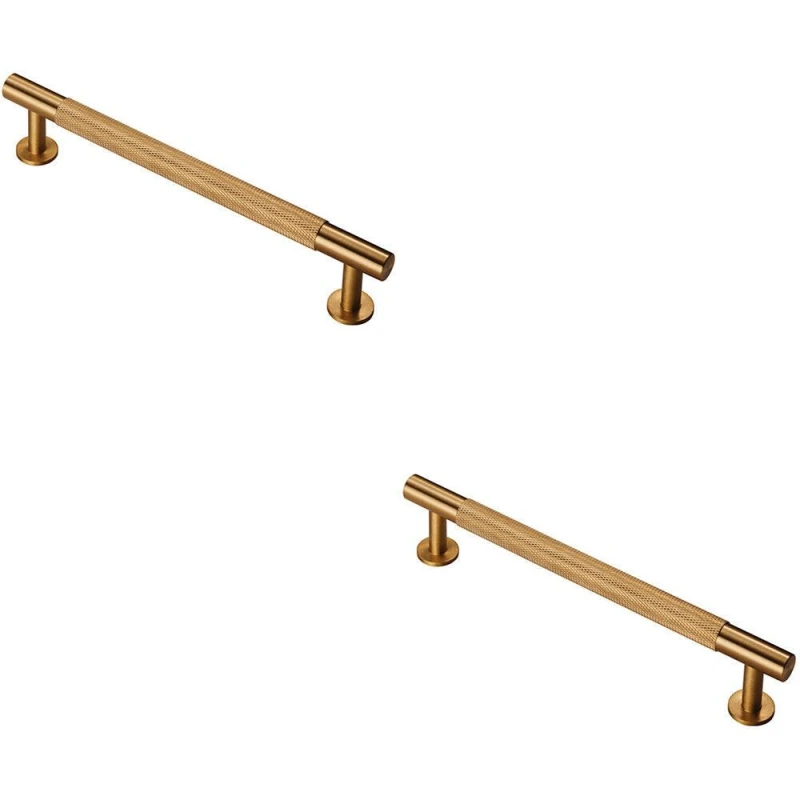 Image of Loops 2x Knurled Bar Door Pull Handle 190 x 13mm 160mm Fixing Centres Satin Brass Metallics unisex