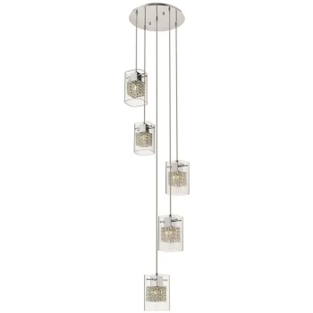 image of 5 Light Spiral Ceiling Cluster Pendant Chrome Glass Round, G9 - Spring Lighting