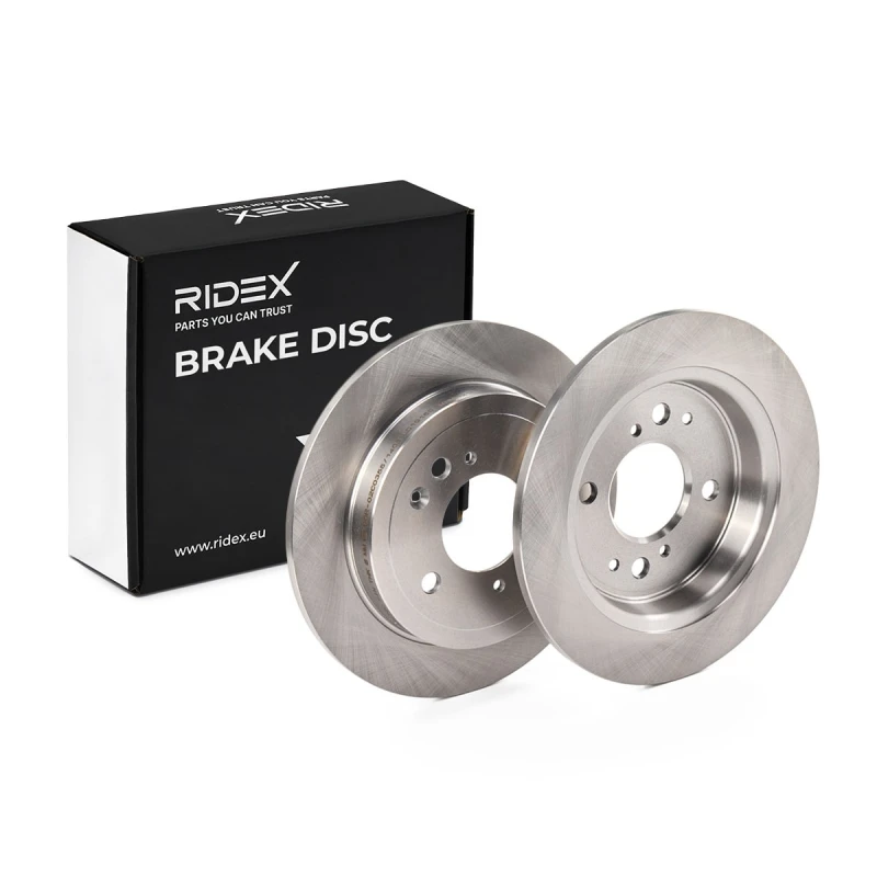 Image of RIDEX 82B3168 Brake disc Rear Axle, Solid, Cast Iron, Uncoated, Untreated, with bolts/screws Cast Iron Brake Disc (82)