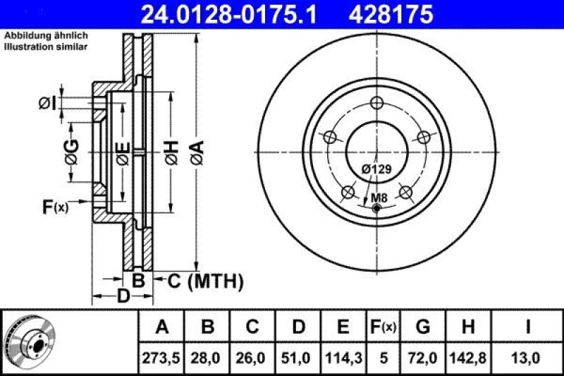 Image of ATE 24.0128-0175.1 Brake disc Vented Brake Disc (82)