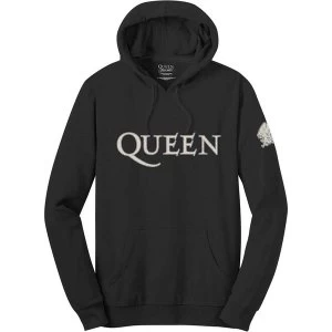 image of Queen - Logo & Crest Mens Large Pullover Hoodie - Black