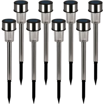 image of 8x Light Stakes LED Solar Power Garden Pathway Lights Stainless Steel Rechargeable Lamps Lighting Patio Torch - Deuba