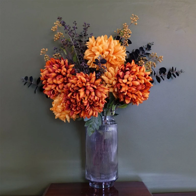 Image of Leaf 65cm Orange & Black Flower Arrangement Glass Vase Orange Unisex