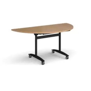 Image of Semi circular deluxe fliptop meeting table with Black frame 1600mm x 800mm - beech