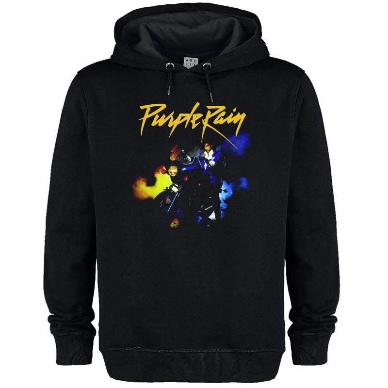 Image of Amplified Mens Purple Rain Motorcycle Prince Hoodie in Black Size: Large Black Male L