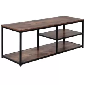 image of Homcom Industrial TV Table With Storage And 2 Shelves Rustic Wood Finish Black Metal Frame