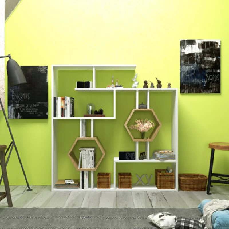 Image of Decorotika Tamara Bookcase Shelving Unit White & Sapphire Oak