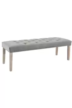 Image of Grey Velvet Dining Bench Button Studded Frame With Solid Wooden Legs