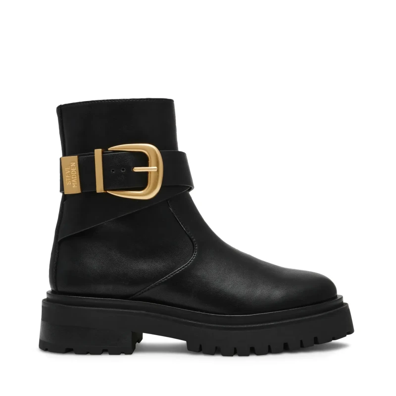 Image of Steve Madden Lexs Leather Ankle Boots with Flat Heel Black Women 39 (5.5 to 6)