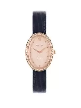 image of Radley Ladies Rose Gold Plated Oval Case Ink Strap Watch Ry21362