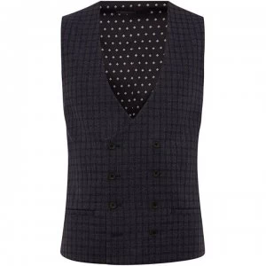 image of Label Lab Lennox Skinny Fit Lurex Check Waistcoat - Navy