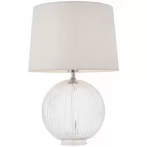 image of Table Lamp Clear Ribbed Glass & Vintage White Linen 40W E27 Bedside Light