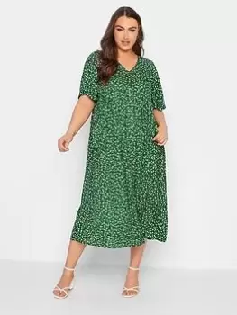 Image of Yours Woven Smock Dress Silhouette Ditsy Green, Size 18, Women