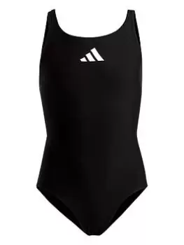 adidas Girls 3 Bars Logo Swimsuit, Black, Size 5-6 Years, Women - main image