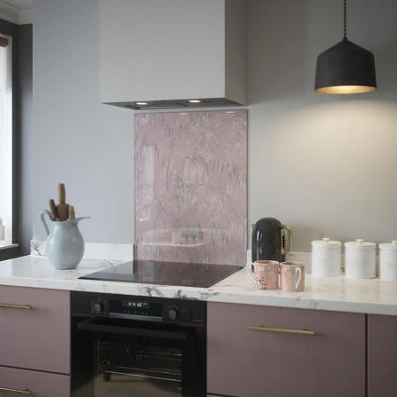 Image of Clarissa Hulse Self Adhesive Kitchen Splashback Meadow Grass Blush Toughened Glass (W) 600 X (L) 750mm