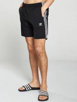 image of adidas Originals 3 Stripe Swim Shorts - Black, Size XS, Men