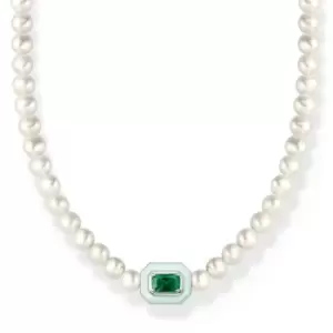 image of THOMAS SABO Silver Pearl Pastel & Emerald Green Octagon Necklace