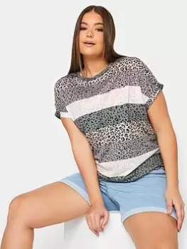 Image of Yours Stripe Animal Print T-Shirt - Slate Grey, Size 18, Women
