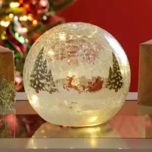 Image of Festive 15cm Battery Operated Santa Sleigh Crackle Ball 12 Static LEDs