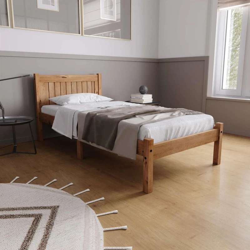 Image of Birlea Birlea Pine Wood Single Bed and Mattress Bundle Rio Air Sleepsoul 90cm 3ft in Brown Brown Single Unisex 5056206655112